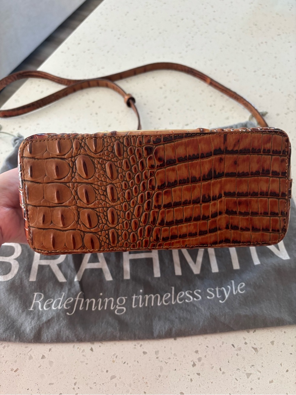 Brahmin Lorelei Pecan Melbourne Croc Embossed Leather Shoulder Bag - price firm - Picture 8 of 11